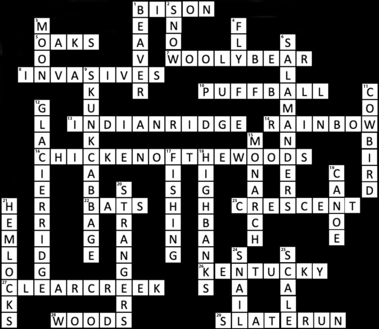 Crossword solution from April newsletter Metro Parks Central Ohio